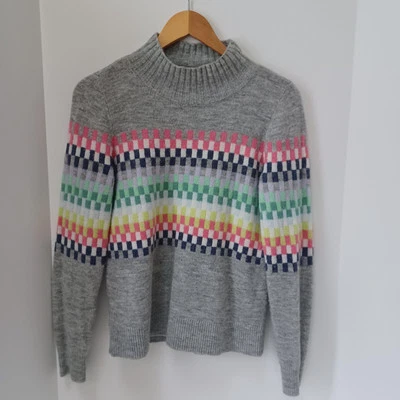 Loft Geo Mock Neck Sweater Acrylic Wool Gray Size XS - Image 1 of 4