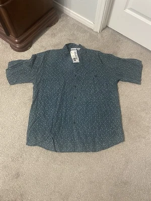 Vintage 90s Silk Geometric Print Button Up Pocket Shirt Mens Size XL Blue NWT - Image 1 of 4