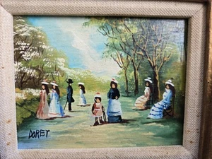 Miniatur Französischer Garten Ölgemälde von Doret 1974 - Bild 1 von 4