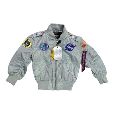 Chaqueta de bombardero Alpha Industries Space Command NASA para niños pequeños 4T gris nailon nueva con etiquetas Foto 1 de 4