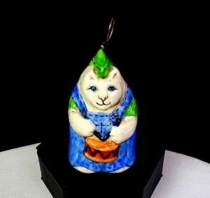 Salamander Pottery JT Signed Cat Playing Drum 3" Christmas Tree Ornament 1985 - Picture 1 of 7