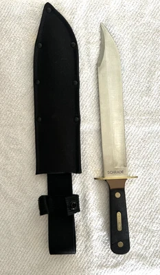 Cuchillo Bowie de hoja fija vintage Schrade 1870T Old Timer 15” con funda Foto 1 de 4