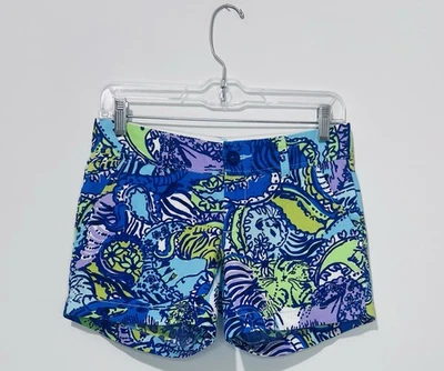 Pantalones Cortos Lilly Pulitzer The Callahan Para Mujer 00 Algodón Azul Violeta Bolsillos Florales Foto 1 de 4