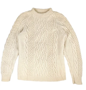 Handmade Hand Knit Chunky Cable Knit Fisherman Sweater Ivory Chest 38" S~M - Picture 1 of 7