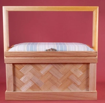 Sewing Basket Box Wood Fabric with Handle 10" - Image 1 of 4
