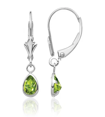 14K Solid White Gold Peridot Dangle Earrings - Image 1 of 4