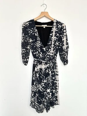 COUNTRY ROAD Dress Short Silk - Size 14 - Ruched Faux Wrap Abstract Animal Print - image 1 of 4