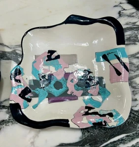 Vintage Gibson Pottery Set 1980’s Signed Abstract Serving dish platter Rare - Picture 1 of 19