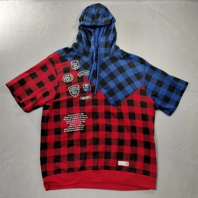 Sudadera con Capucha Enyce a Cuadros Roja Azul Negra Manga Corta Para Hombre Talla 3XL Foto 1 de 4