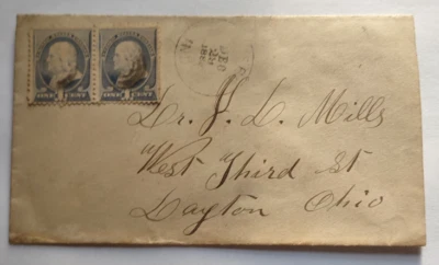 Cubierta de sobre vintage de 1888 con 2 sellos Scott #212 Franklin 1c Foto 1 de 2