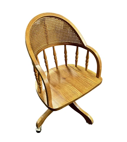 Vintage Solid Oak & Cane Office / Banker’s Chair ~ Swivel & Casters ~ PICKUP Cover