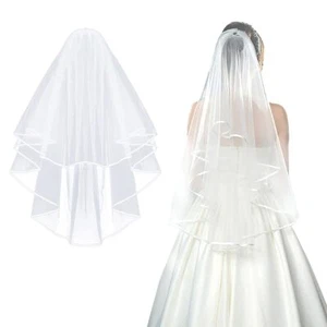 Bridal Veil Wedding Veils Women's White Tulle Short Veils Ribbon Edge With Co... - Picture 1 of 7