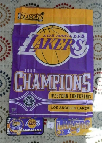 Los Angeles Lakers License Plate lot with flag  2000 & 2008 NBA Finals Lot D Cover
