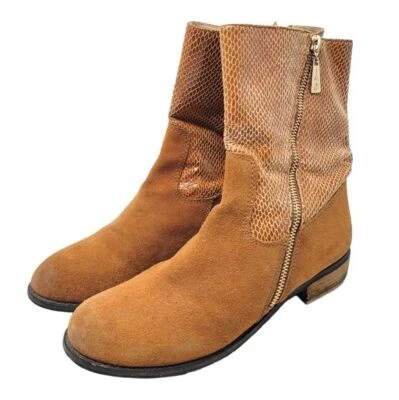 Matt Bernson Anthropologie Cognac Brown Dakota Suede Leather Embossed Boots Sz 6 - Image 1 of 4
