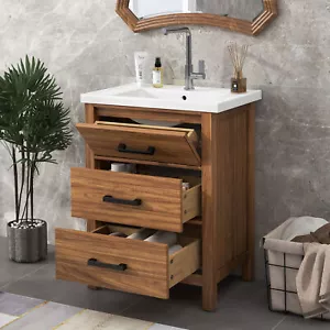 24'' Bathroom Vanity w/Sink, Freestanding Bath Vanity Storage Cabinet, 3 Drawers - Picture 1 of 12