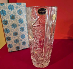 Bohemia Kristallglas Vase klar dekorativ beschriftet Vintage verpackt - Bild 1 von 10