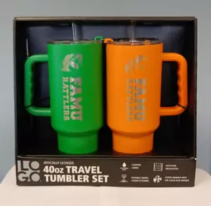 LOGO FAMU - Florida A & M University Rattlers 2 Set 40 oz TRAVEL TUMBLERS New - Picture 1 of 5