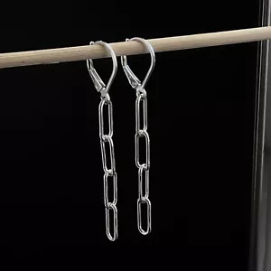 Solid 925 Sterling Silver Paperclip Chain Earrings Leverback Earrings - Picture 1 of 9