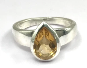 Natural citrine ring, pear, solid Sterling Silver size J 3/4 (small fit) 9 x 6mm - Picture 1 of 7
