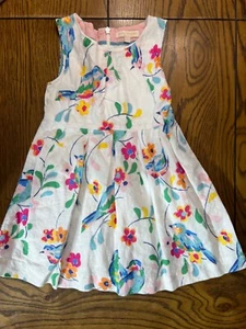 Mini Boden Beautiful Painted Bird Dress EUC Linen Blend Floral Sz 1 1/2 - 2 - Picture 1 of 3