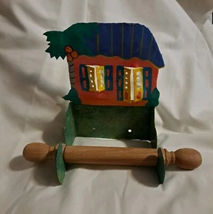 Porta rotolo carta igienica in metallo Made in Haiti da parete arte arredamento casa raro - Foto 1 di 4