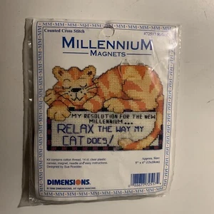 VTG 1998 Dimensions Millennium Magnet #72517 Relax! CAT Counted Cross Stitch Kit - Picture 1 of 8