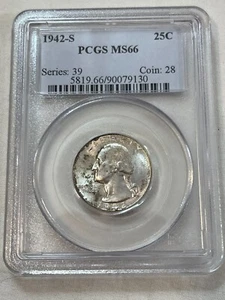 1942-S Washington Quarter PCGS MS66 Cert# 90079130 Lustrous - Picture 1 of 4