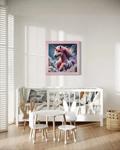 Pink Framed Unicorn Through The Clouds Artwork Printed On Fabric - Picture 1 of 7