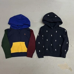 Polo Ralph Lauren Boys 5 All Over Pony Logo/ Color Block Fleece Pullover Hoodie - Picture 1 of 14