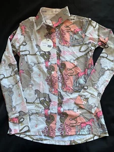 NEW Espoir Womens Long Sleeve Peach Equestrian Horses Blouse Shirt Top S - Picture 1 of 4