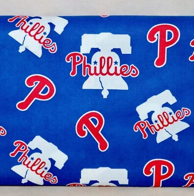 Philadelphia Phillies ~ Liberty Bell Pattern MLB Cotton Fabric 1/4 Yard 9” X 58” - Image 1 of 4