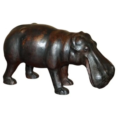 COLLECTABLE LIBERTY'S LONDON OMERSA BROWN LEATHER HIPPOPOTAMUS FOOTSTOOL HIPPO - Image 1 of 4