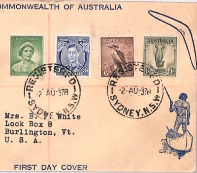 AUSTRALIA 1937 FDC KGVI Issues{4} Boomerang ILLUSTRATED First Day Cover YM37 - Image 1 of 4