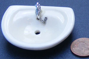 Cream Round Ceramic Sink With Fitted Taps Tumdee 1:12 Scale Dolls House Cr12 - Picture 1 of 1