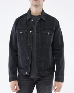 LAZER Men’s Long Sleeve Trucker Button Up Jacket Black Wash M 100% Cotton - Picture 1 of 4