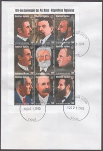 TOGO Sc #1658a-i FDC SHEET of 9 DIFF NOBEL PRIZE LAUREATES - Picture 1 of 1