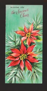 Vintage Season's Cheer Christmas Card Poinsettias Pine Springs Carrington - Picture 1 of 3