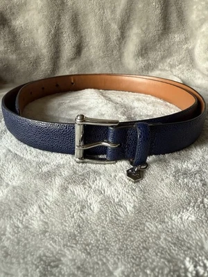 Cinturón de mujer Lauren Ralph Lauren azul marino de cuero granulado hebilla plateada XL Foto 1 de 4