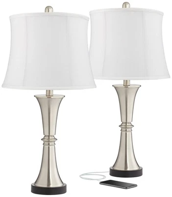 Seymore Modern Table Lamps 26" Silver USB Touch White Softback Shade - Image 1 of 4