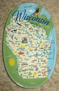 Plato decorativo coleccionable estatal mapa de ciudades de Wisconsin plástico recuerdo - Imagen 1 de 2