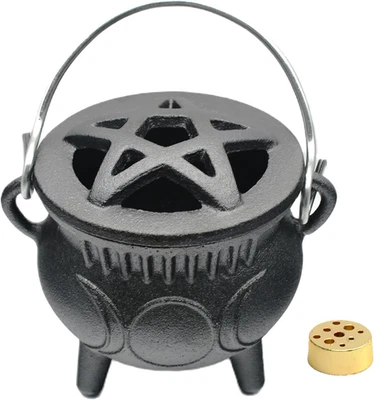 Cast Iron Cauldron with Lid & Handle, Small Triple Moon Cast Iron Cauldron Pot, - Image 1 of 4