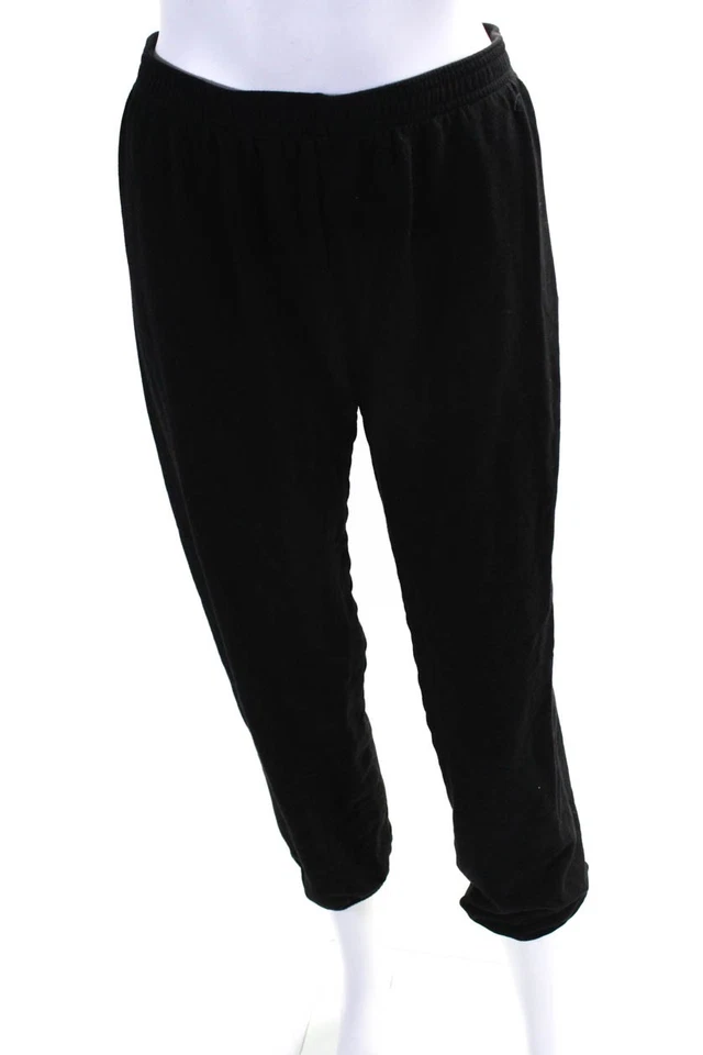 Pantalones deportivos capri Monrow para mujer de algodón polar con dobladillo fruncido a mitad de la pantorrilla negros talla S Foto 1 de 4