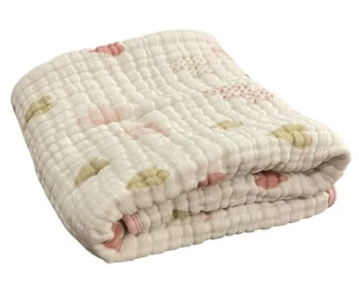 💗 Aden + Anais Muslin Mini Dream Blanket Pink Trim 24x25 Hearts Print Retired - Image 1 of 4
