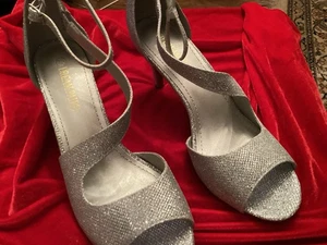 DREAM PAIRS Damen Riemchen Sandalen Silber Glitzer Stoff Open Toe Heels Gr. 9,5 - Bild 1 von 5