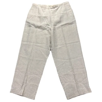 Eddie Bauer Pantalón Lino Mujer 18 (34x28) Beige Pierna Ancha Ligero Playa Foto 1 de 4