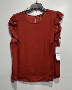 MSK Women's Flowy Blouse Plus Sz 2X Bossa Nova Flutter Sleeve Rust Brown-Orange - Picture 1 of 11