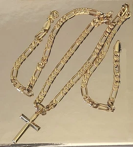 New Cross Pendant Figaro 24" Chain Necklace ITALY - Picture 1 of 8