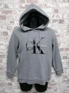 CALVIN KLEIN JEANS Mens Graphic Hoodie Jumper Large Grey Cotton - Picture 1 of 11