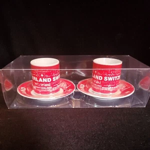 "Switzerland" 2 Demitasse Cups & Saucers. Brand: Splash Arts. #85 - Picture 1 of 7