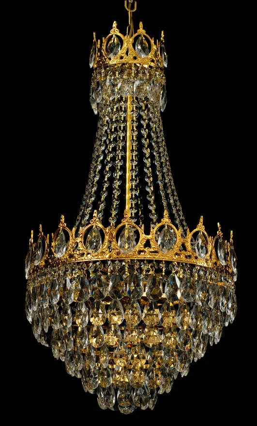 Grande Lampadario Reale In Cristallo Argento O Oro Vera Cristallo - Immagine 1 di 4